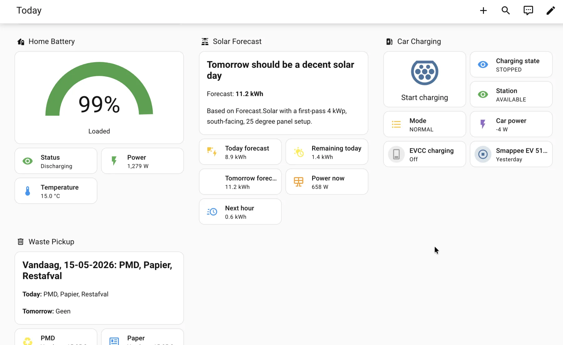 Home Assistant dashboard screenshot 1